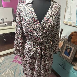 DR2 Long Sleeve Floral Dress - Pink and Black